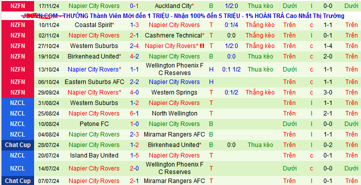 Thống kê phong độ  10 trận đấu gần nhất của Napier City